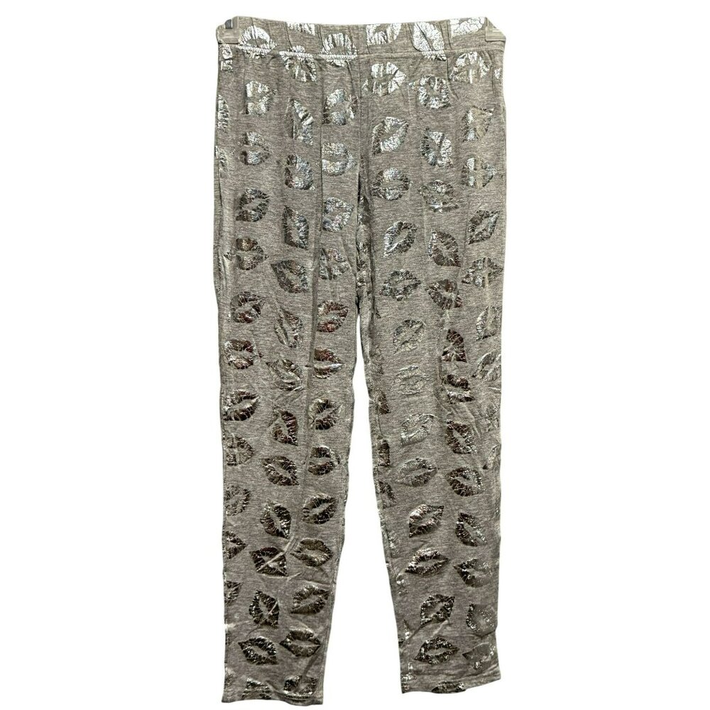 Agree2Disagree Girls Sz L Gray w Silver Metallic Lips Pull-On Lounge Pants NEW